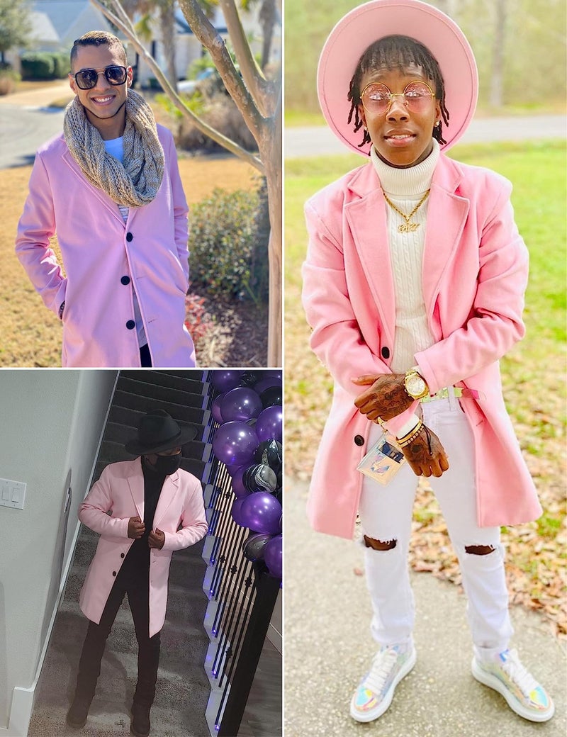 Springrain Men's Wool Blend Pea Coat Notched Collar Single Breasted Overcoat Warm Winter Trench Coat(Pink-M) - Image 4